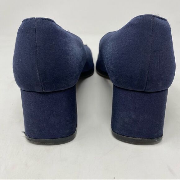 Sold! Bally Sz 7 Blue Pandar Gold Accents Career Slip On Designer Chunky Pumps - Picture 7 of 13